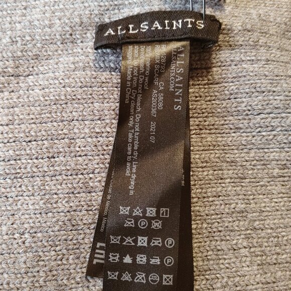 NWT All Saints 100% Merino Wool Gray Marl Rib Knit Scarf - Picture 7 of 8